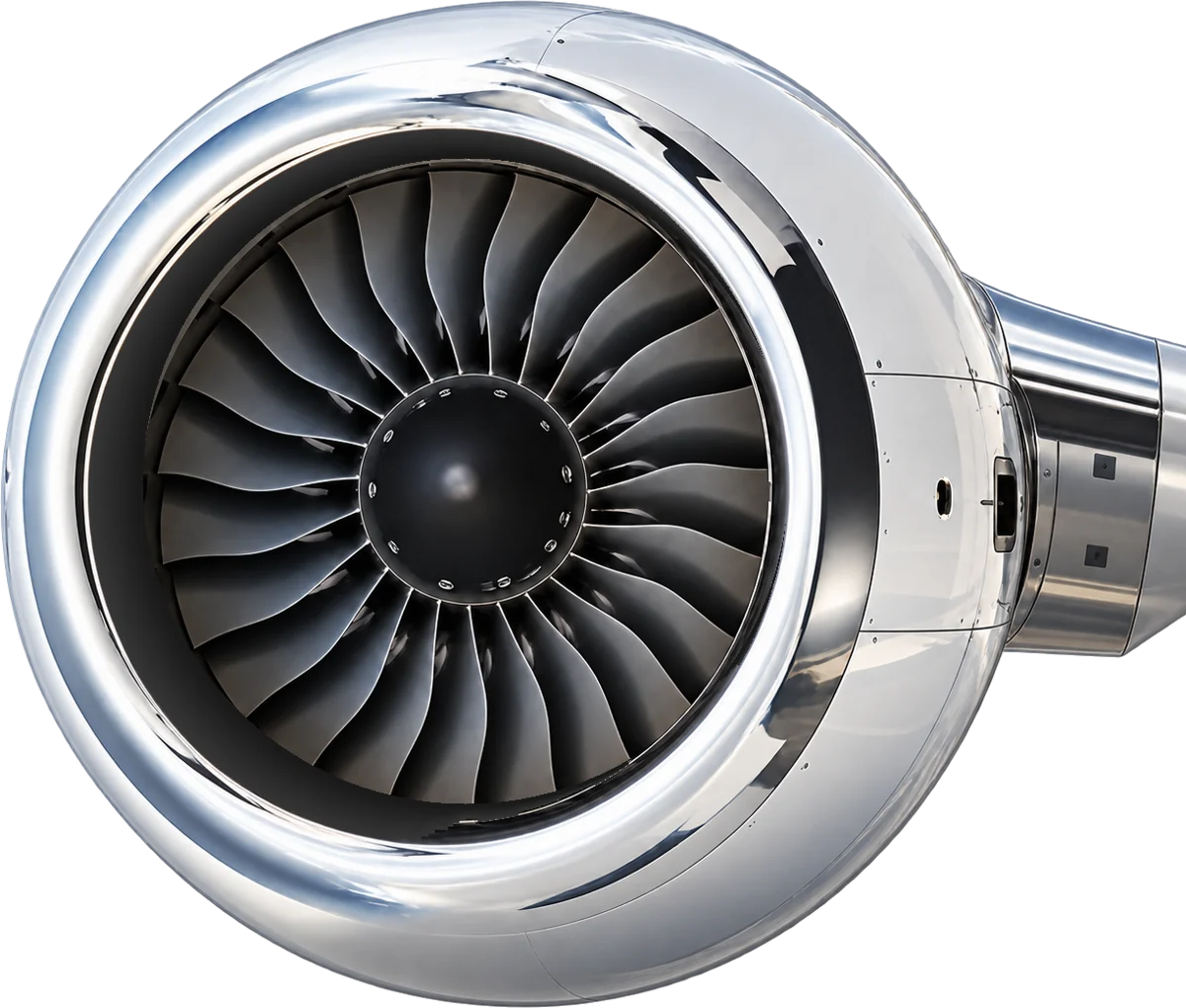A polished business jet engine